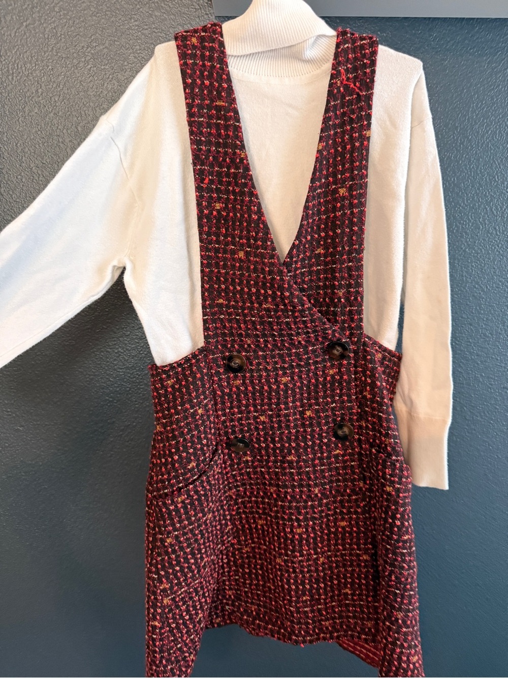 Tweed Pinafore Zara Jumper in Burgundy and Black